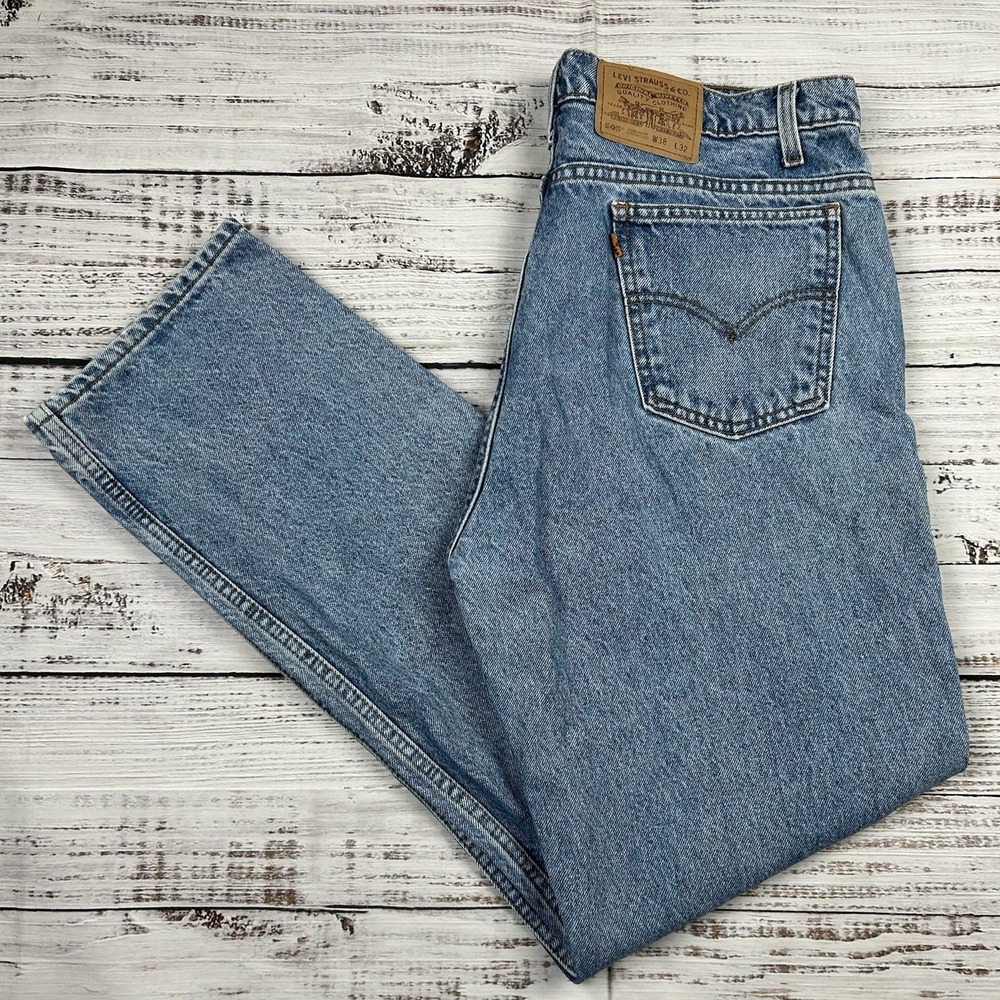 Vintage Levi's 505 Jeans Orange Tab Men's 38x32 90's Light Wash Denim fit 37x32